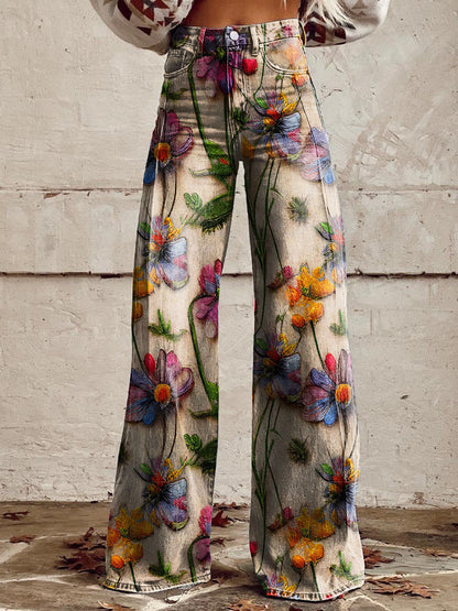 Women's Retro Printed High-Waisted Flared Trousers