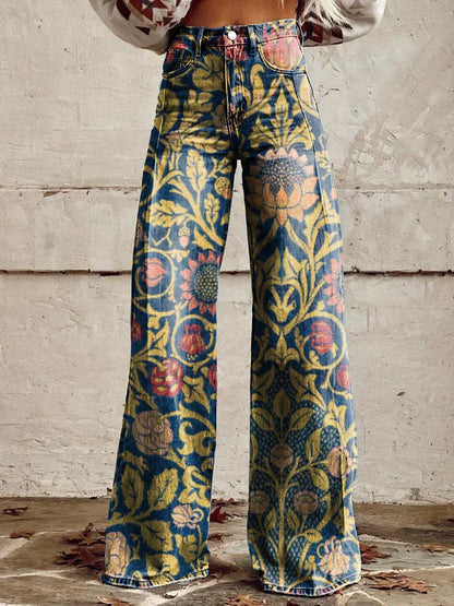 Women's Retro Printed High-Waisted Flared Trousers