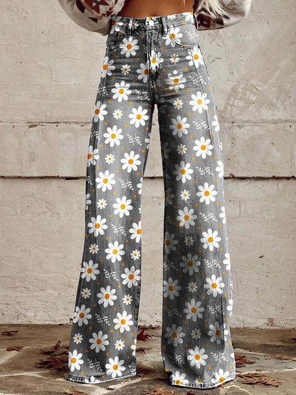 Women's Retro Printed High-Waisted Flared Trousers