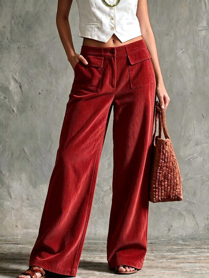 Women's Relaxed Wide-Leg Corduroy Trousers with Patch Pockets