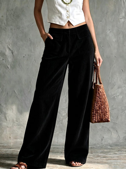Women's Relaxed Wide-Leg Corduroy Trousers with Patch Pockets