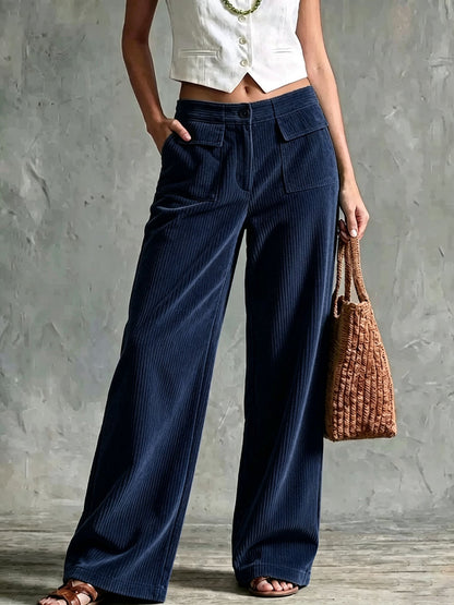 Women's Relaxed Wide-Leg Corduroy Trousers with Patch Pockets