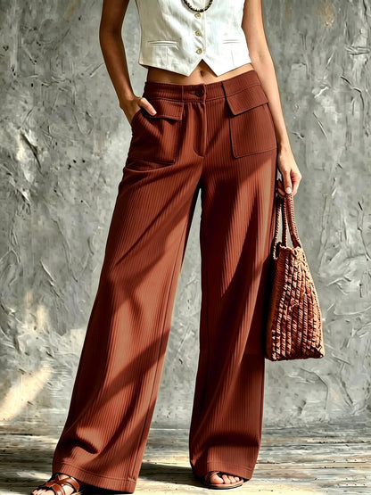 Women's Relaxed Wide-Leg Corduroy Trousers with Patch Pockets