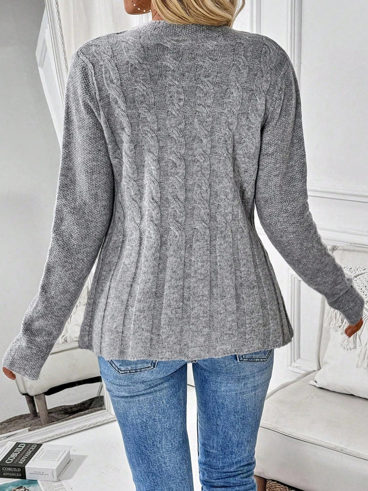 Women's Cable-Knit Fitted Peplum Button Cardigan