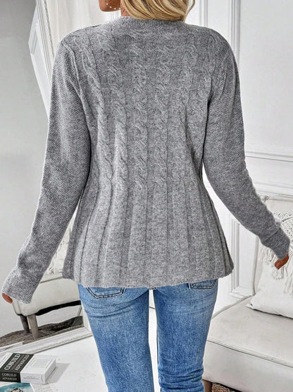 Women's Cable-Knit Fitted Peplum Button Cardigan