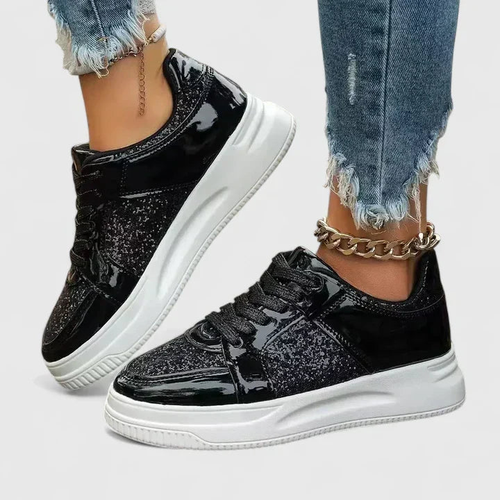 Women's Metallic Sequin Wedge Trainers with Arch Support