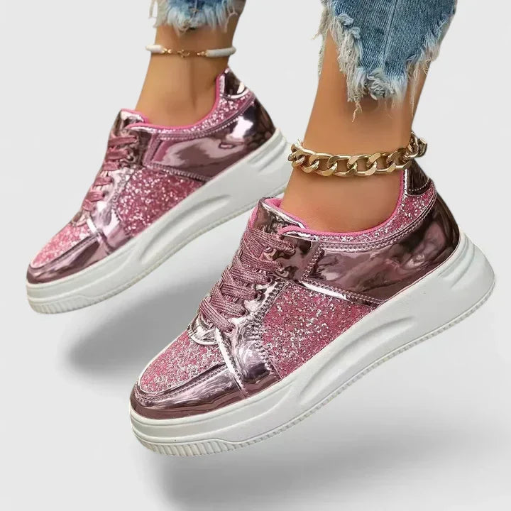 Women's Metallic Sequin Wedge Trainers with Arch Support