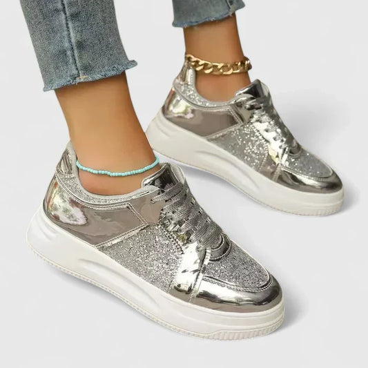 Women's Metallic Sequin Wedge Trainers with Arch Support