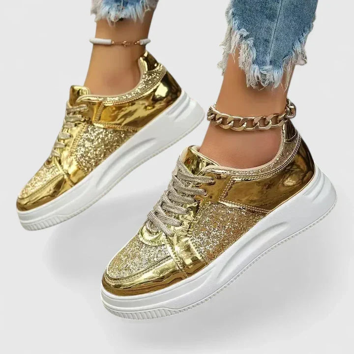 Women's Metallic Sequin Wedge Trainers with Arch Support
