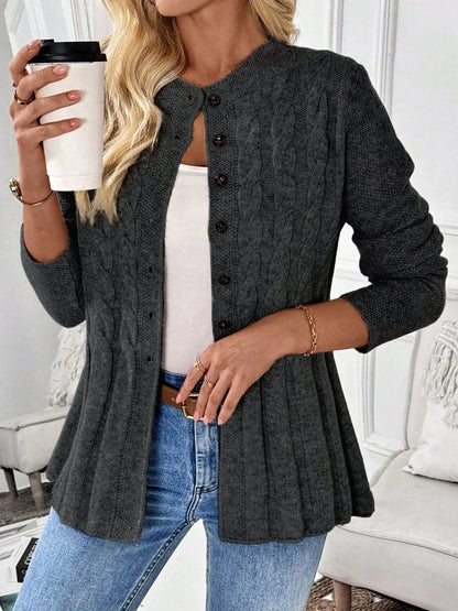 Women's Cable-Knit Fitted Peplum Button Cardigan