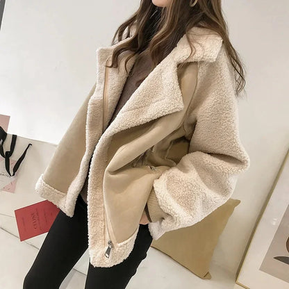 Women's Faux Suede Aviator Jacket with Faux Shearling Trim