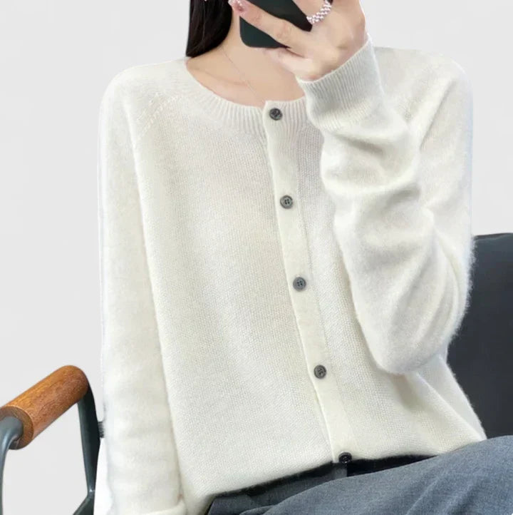 Women's Round-Neck Button-Up Cardigan