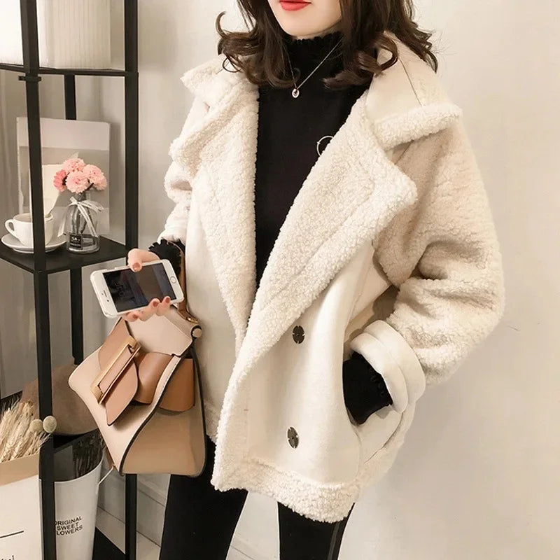Women's Faux Suede Aviator Jacket with Faux Shearling Trim