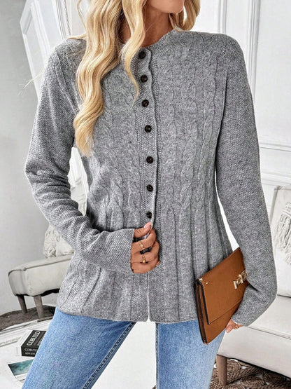 Women's Cable-Knit Fitted Peplum Button Cardigan