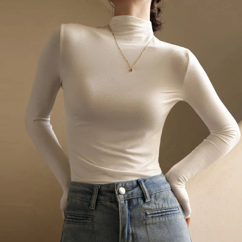 Women's Slim-Fit Mock-Neck Layering Top