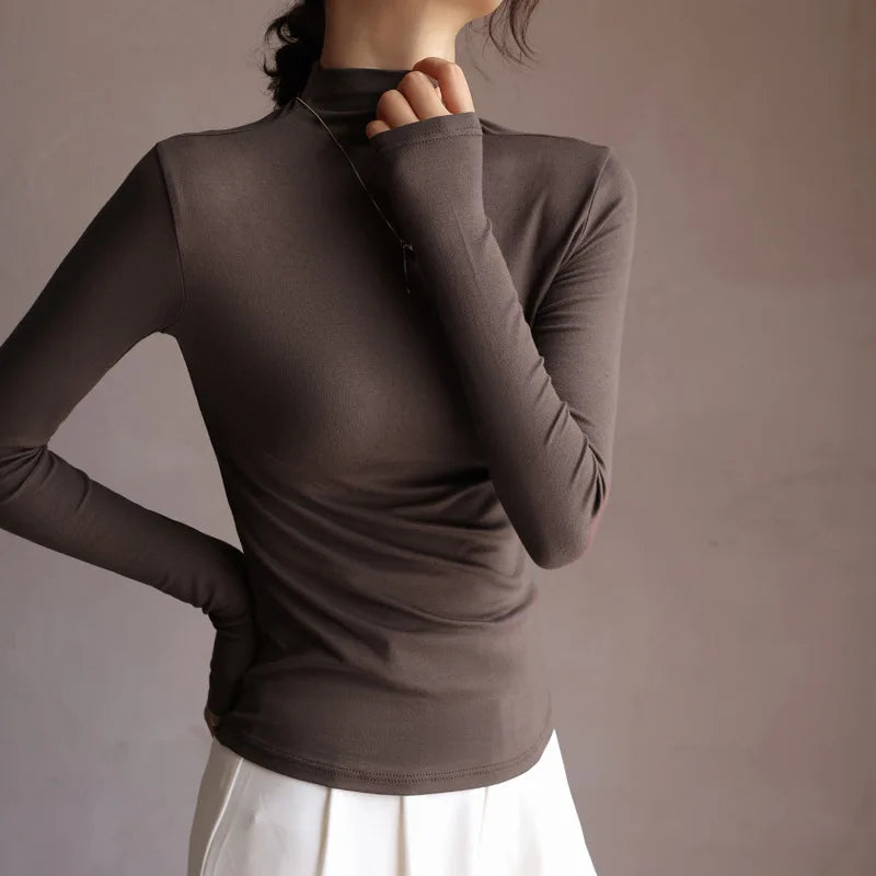 Women's Slim-Fit Mock-Neck Layering Top