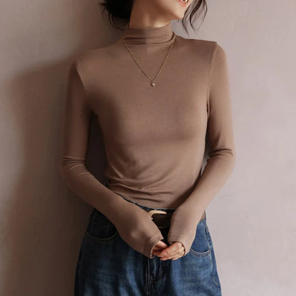 Women's Slim-Fit Mock-Neck Layering Top