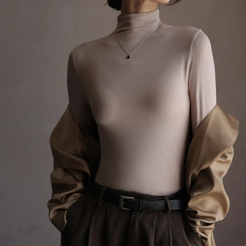 Women's Slim-Fit Mock-Neck Layering Top