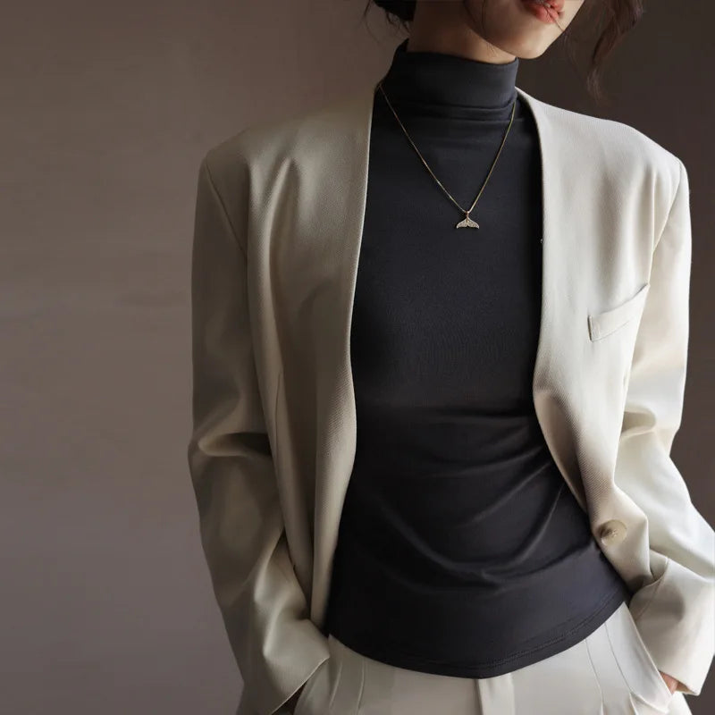 Women's Slim-Fit Mock-Neck Layering Top