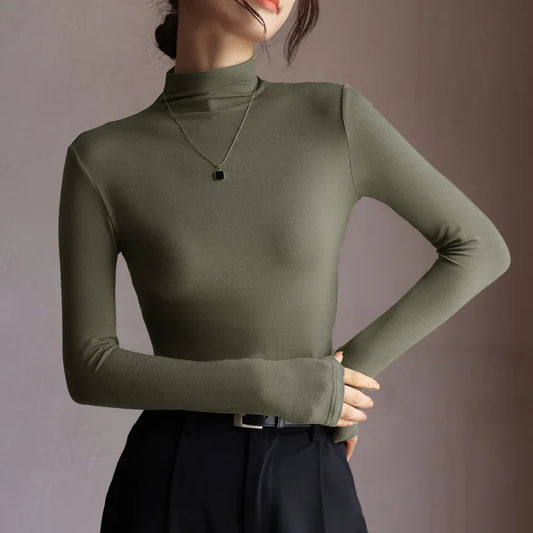 Women's Slim-Fit Mock-Neck Layering Top
