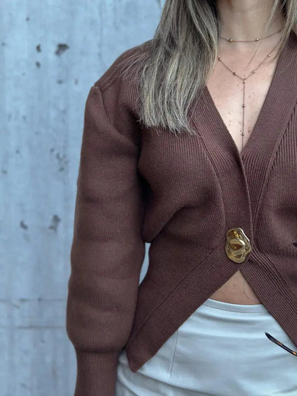 Women's Fitted Knit Cardigan with Statement Button