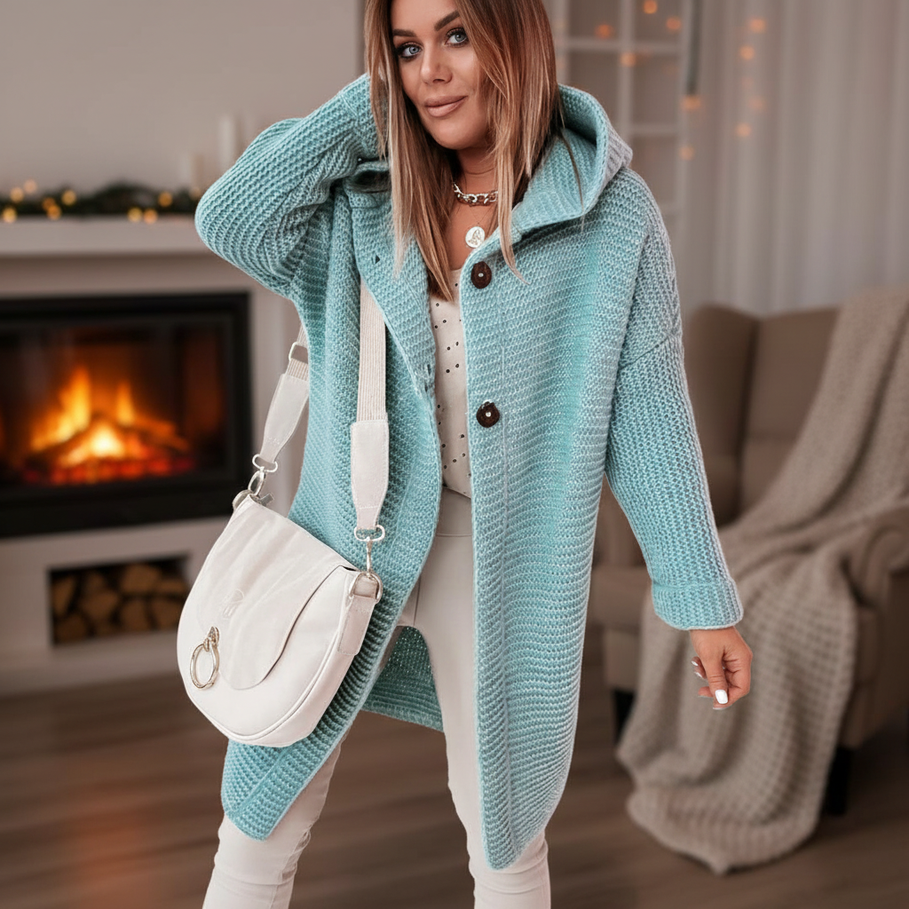 Women's Long Hooded Merino Wool Cardigan
