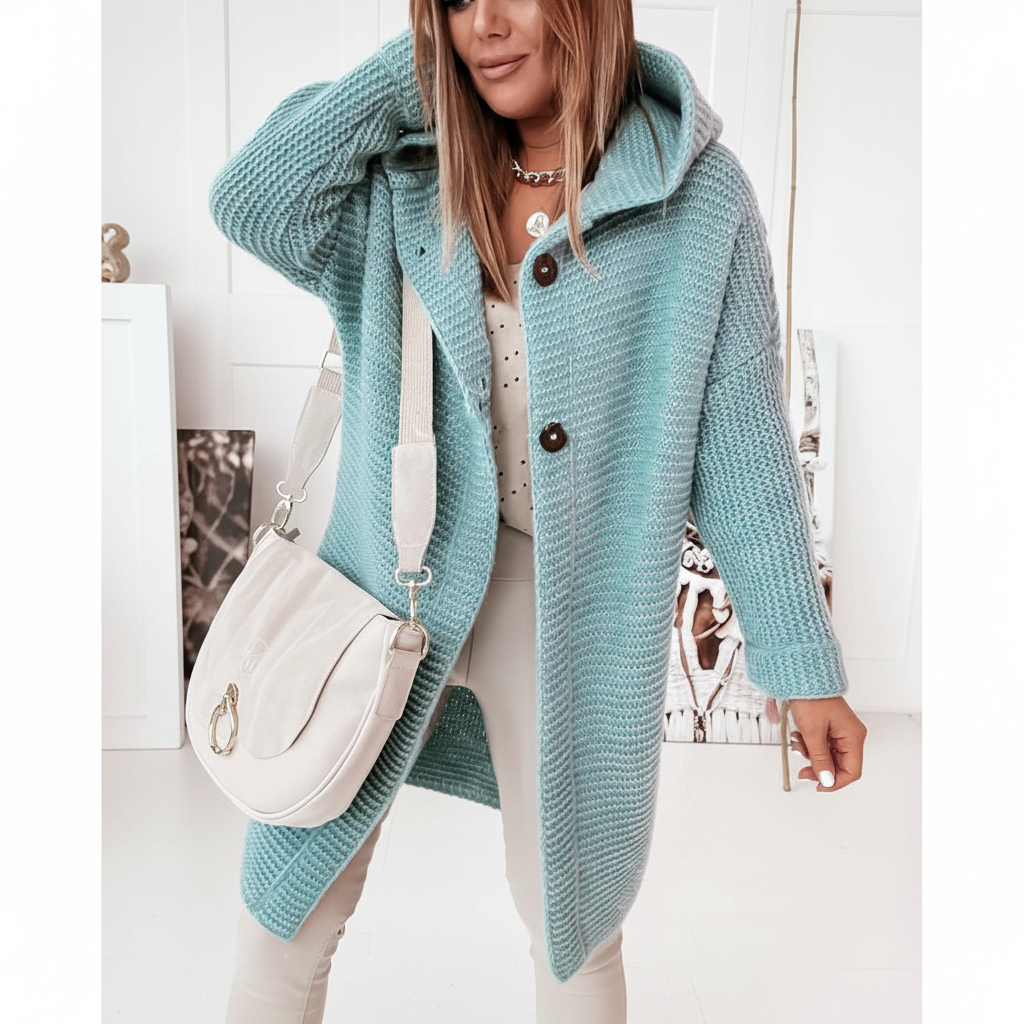 Women's Long Hooded Merino Wool Cardigan