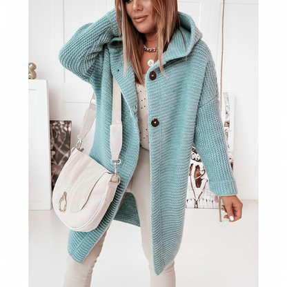 Women's Long Hooded Merino Wool Cardigan