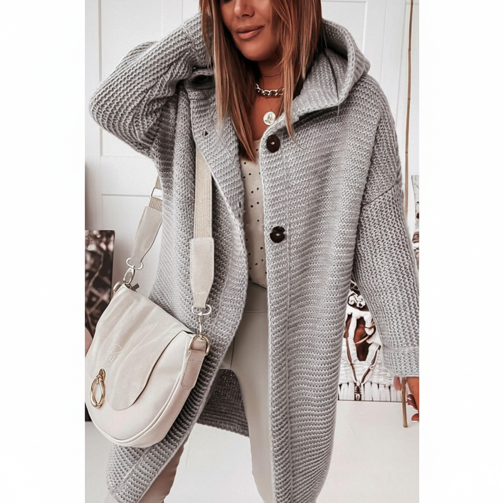 Women's Long Hooded Merino Wool Cardigan