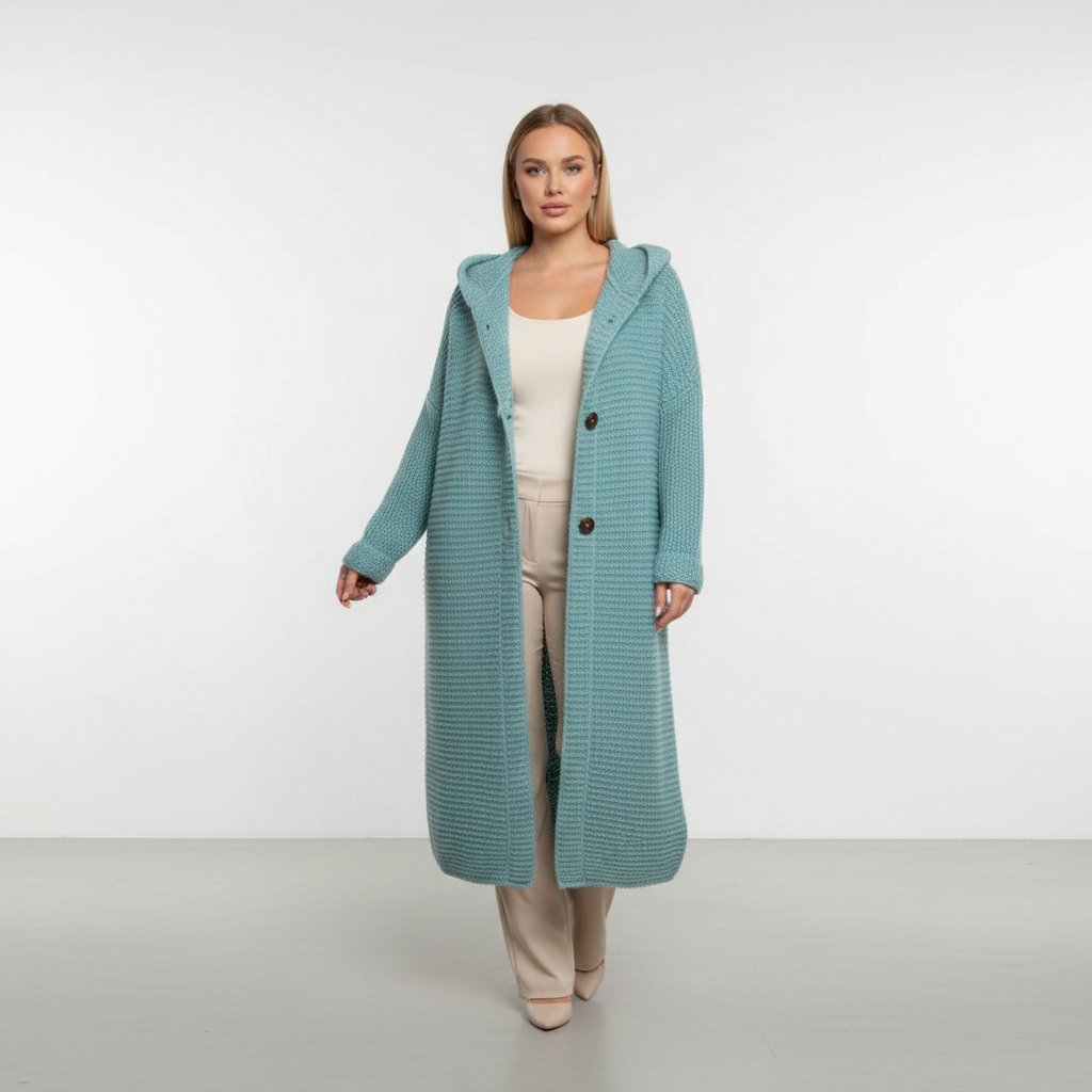 Women's Long Hooded Merino Wool Cardigan