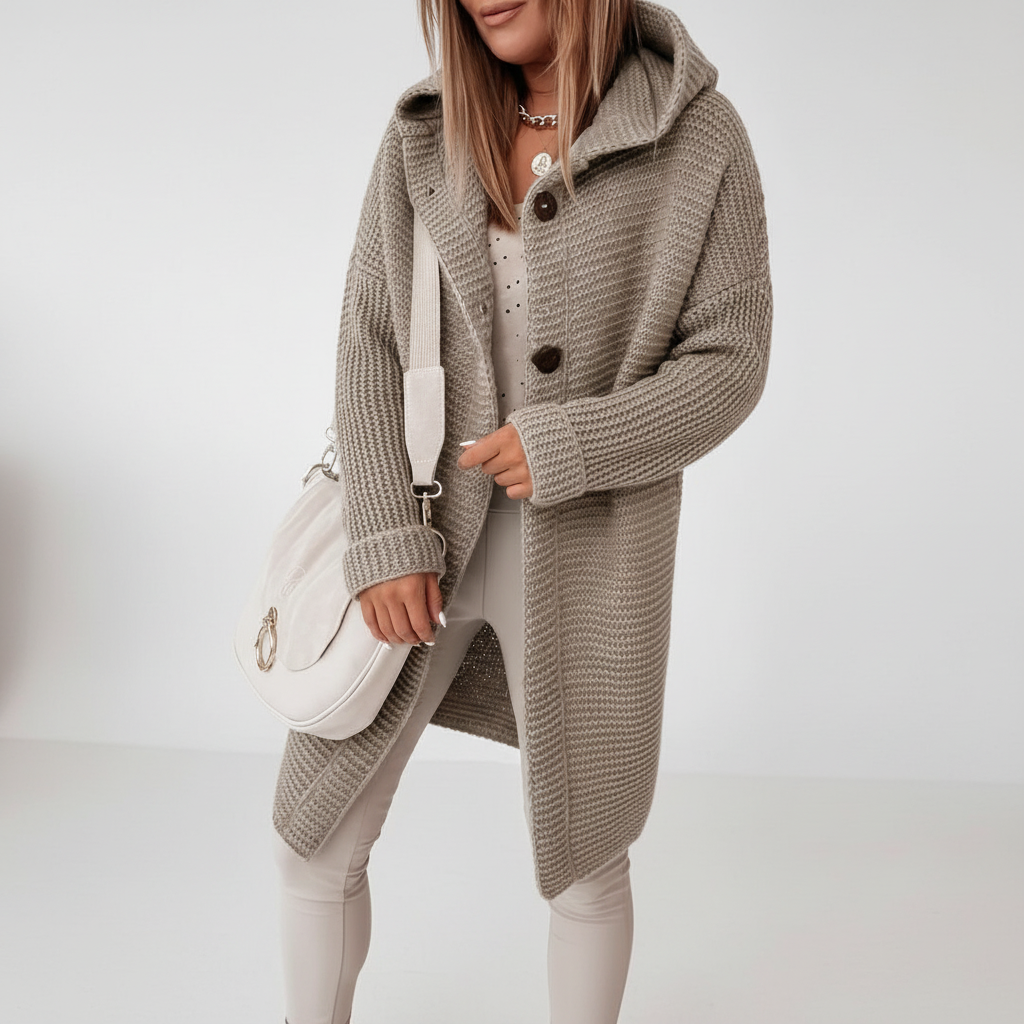 Women's Long Hooded Merino Wool Cardigan