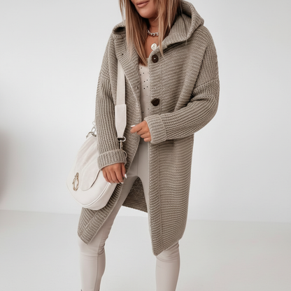 Women's Long Hooded Merino Wool Cardigan