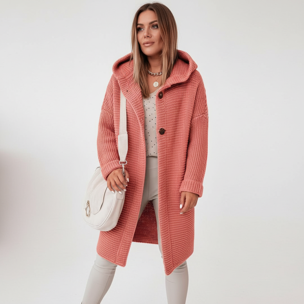 Women's Long Hooded Merino Wool Cardigan