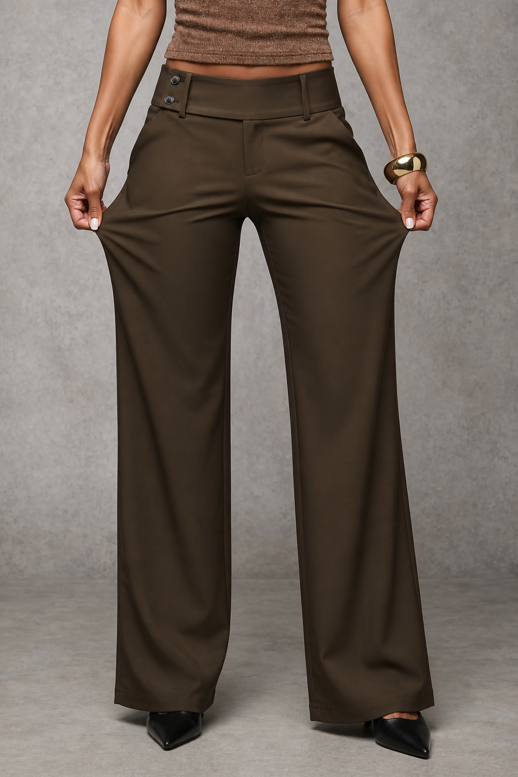 Women's Wide-Leg Trousers with Double Side Button