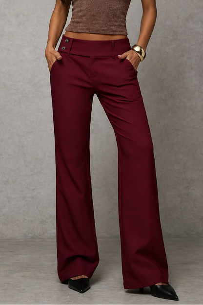 Women's Wide-Leg Trousers with Double Side Button