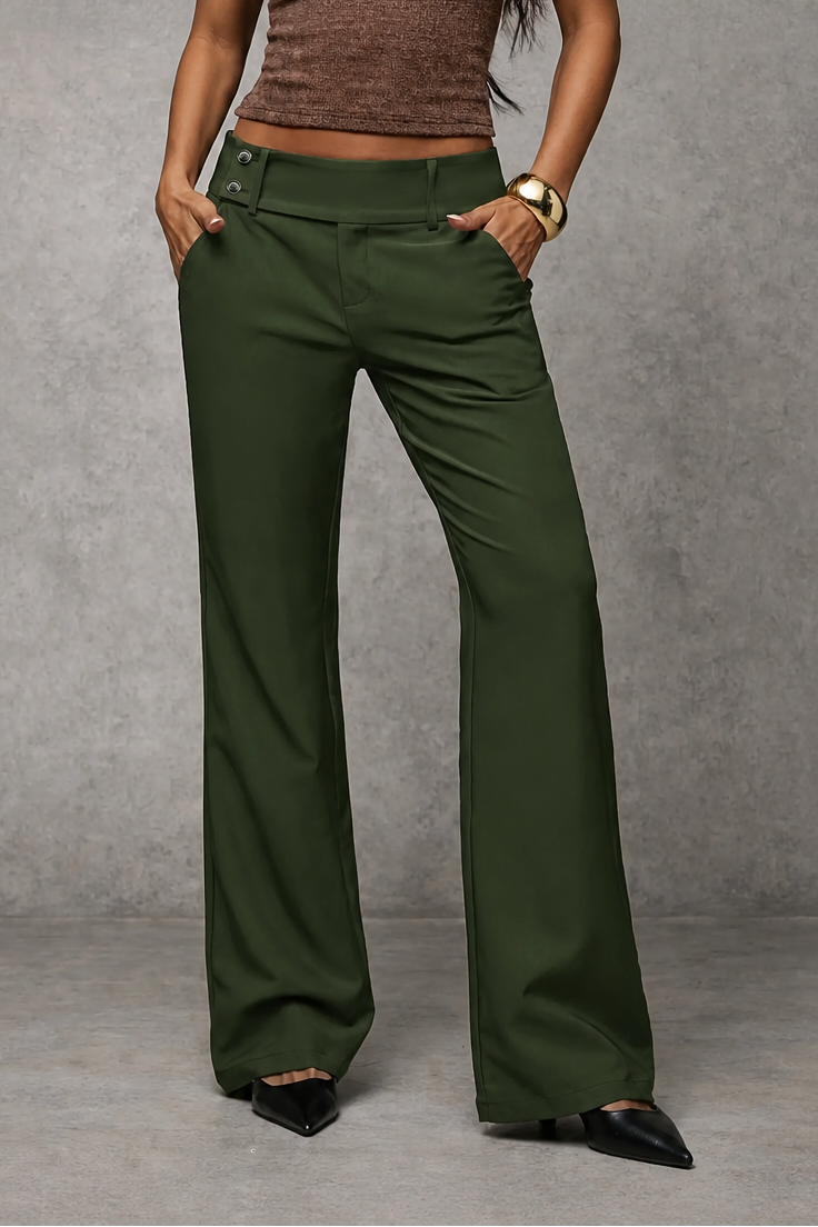 Women's Wide-Leg Trousers with Double Side Button