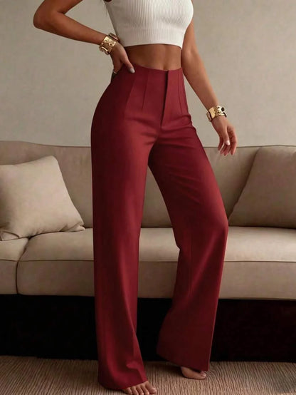Women's High-Waisted Wide-Leg Trousers with Pressed Pleat