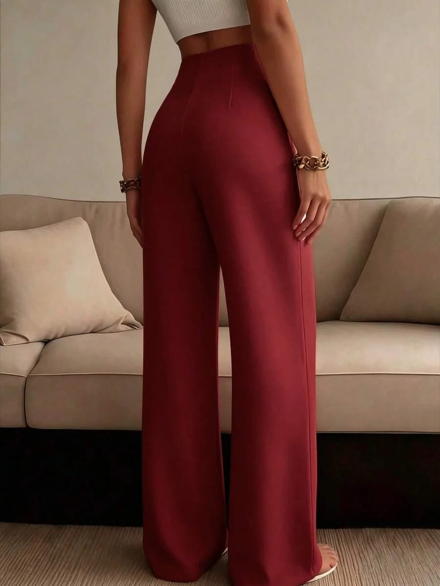 Women's High-Waisted Wide-Leg Trousers with Pressed Pleat
