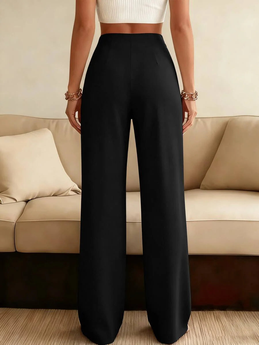Women's High-Waisted Wide-Leg Trousers with Pressed Pleat