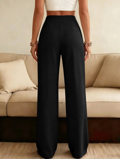 Women's High-Waisted Wide-Leg Trousers with Pressed Pleat