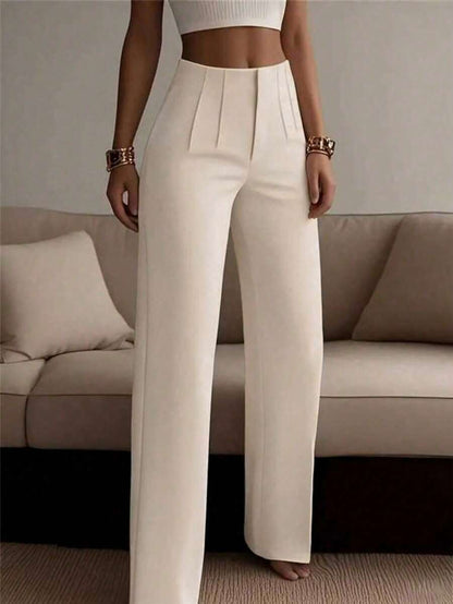 Women's High-Waisted Wide-Leg Trousers with Pressed Pleat