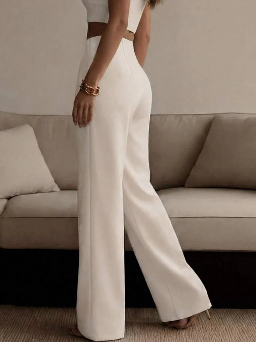 Women's High-Waisted Wide-Leg Trousers with Pressed Pleat
