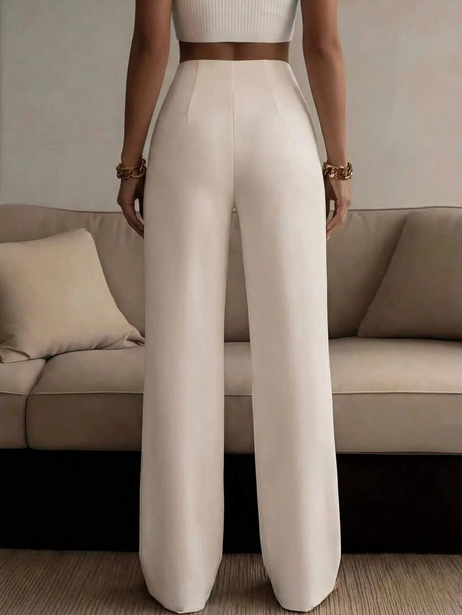 Women's High-Waisted Wide-Leg Trousers with Pressed Pleat