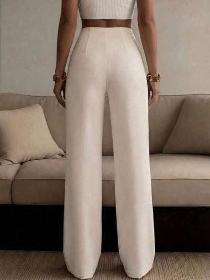 Women's High-Waisted Wide-Leg Trousers with Pressed Pleat