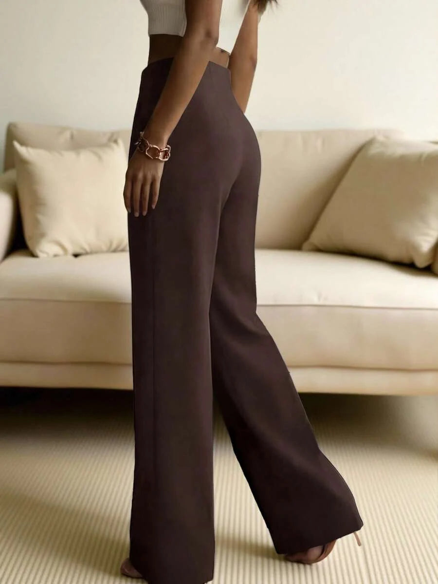 Women's High-Waisted Wide-Leg Trousers with Pressed Pleat