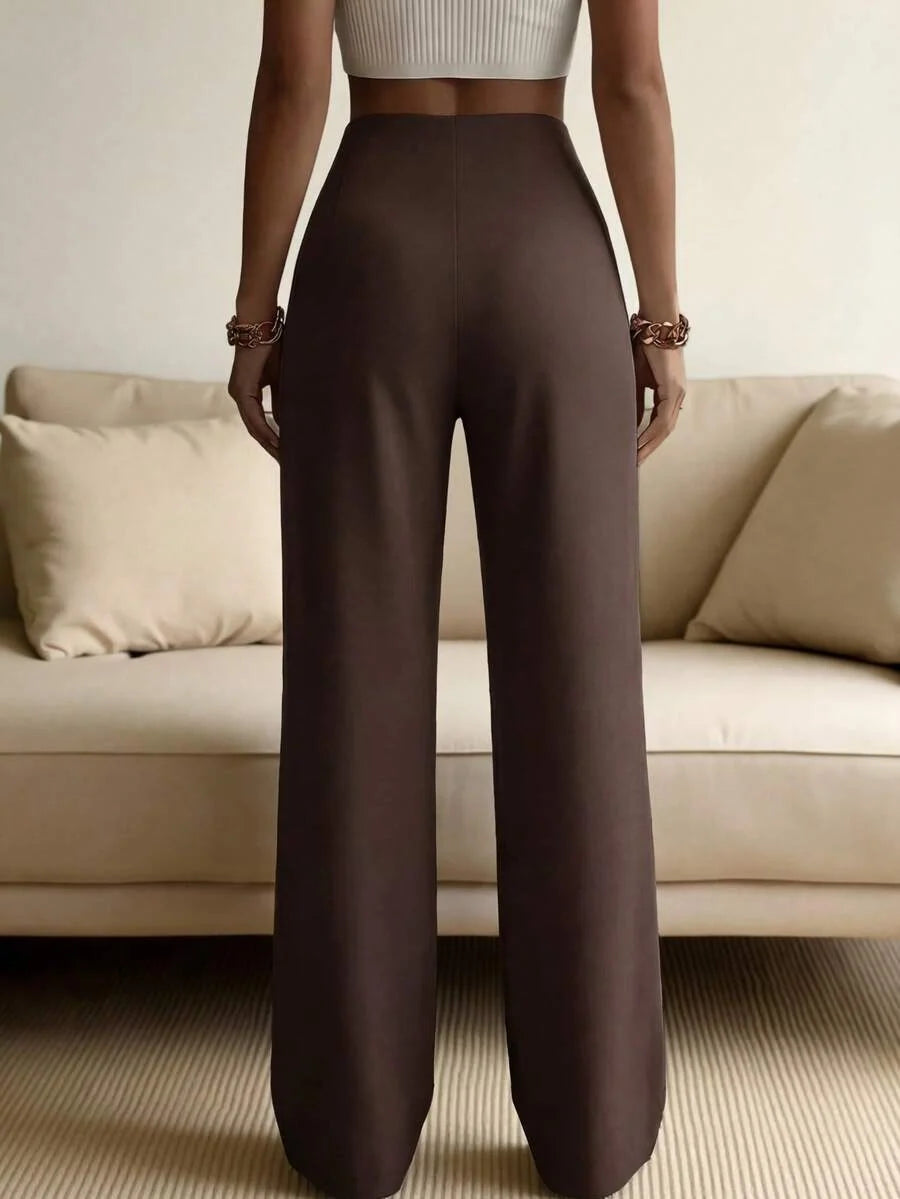 Women's High-Waisted Wide-Leg Trousers with Pressed Pleat