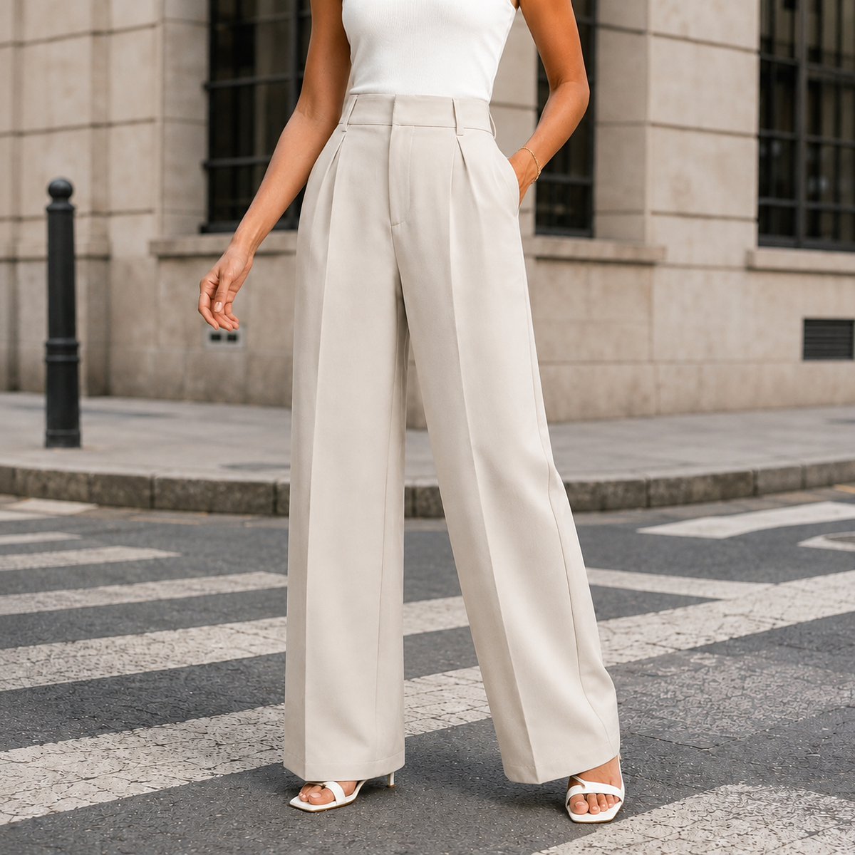 Women's Tailored Pleated Wide-Leg Trousers