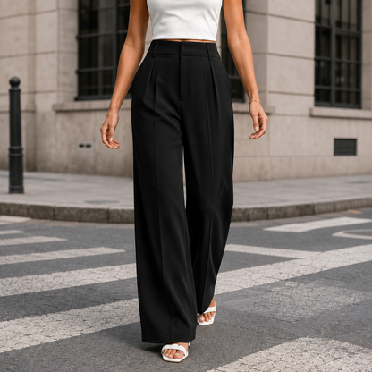 Women's Tailored Pleated Wide-Leg Trousers