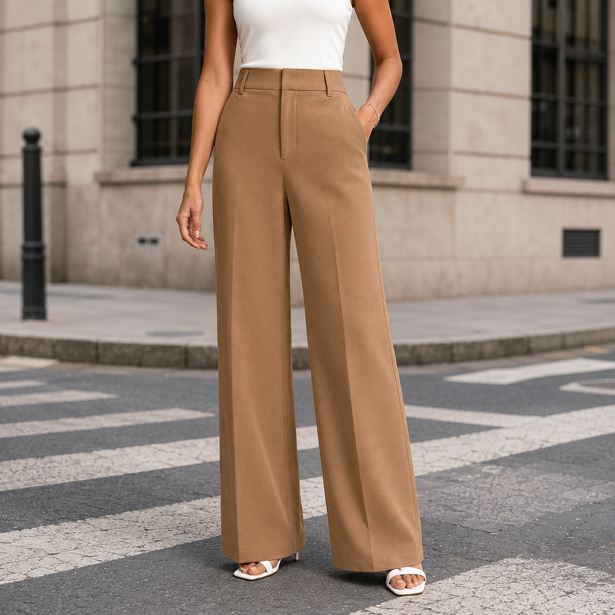 Women's Tailored Pleated Wide-Leg Trousers