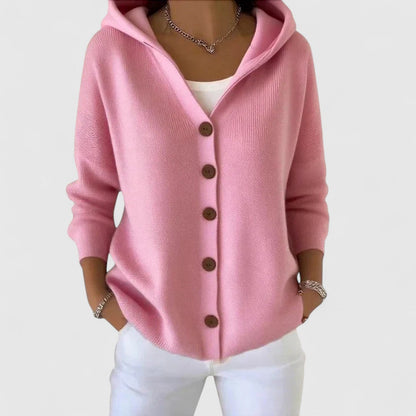 Women's Hooded Button-Up Relaxed Cardigan